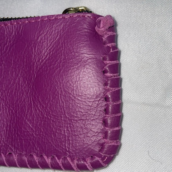 Jennifer Haley Stitched Coin Purse Wallet Made In Mexico Purple Leather Key Ring - Picture 10 of 14